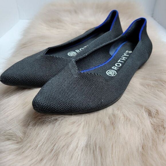 Rothy's The Point In Black In Blue Pointed Toe  Size 8 - Picture 1 of 8